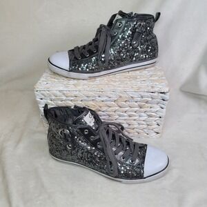 Y2K Whimsgoth Sequin Bling Black High Top Sneakers Rave Grunge Fairy  Size 10